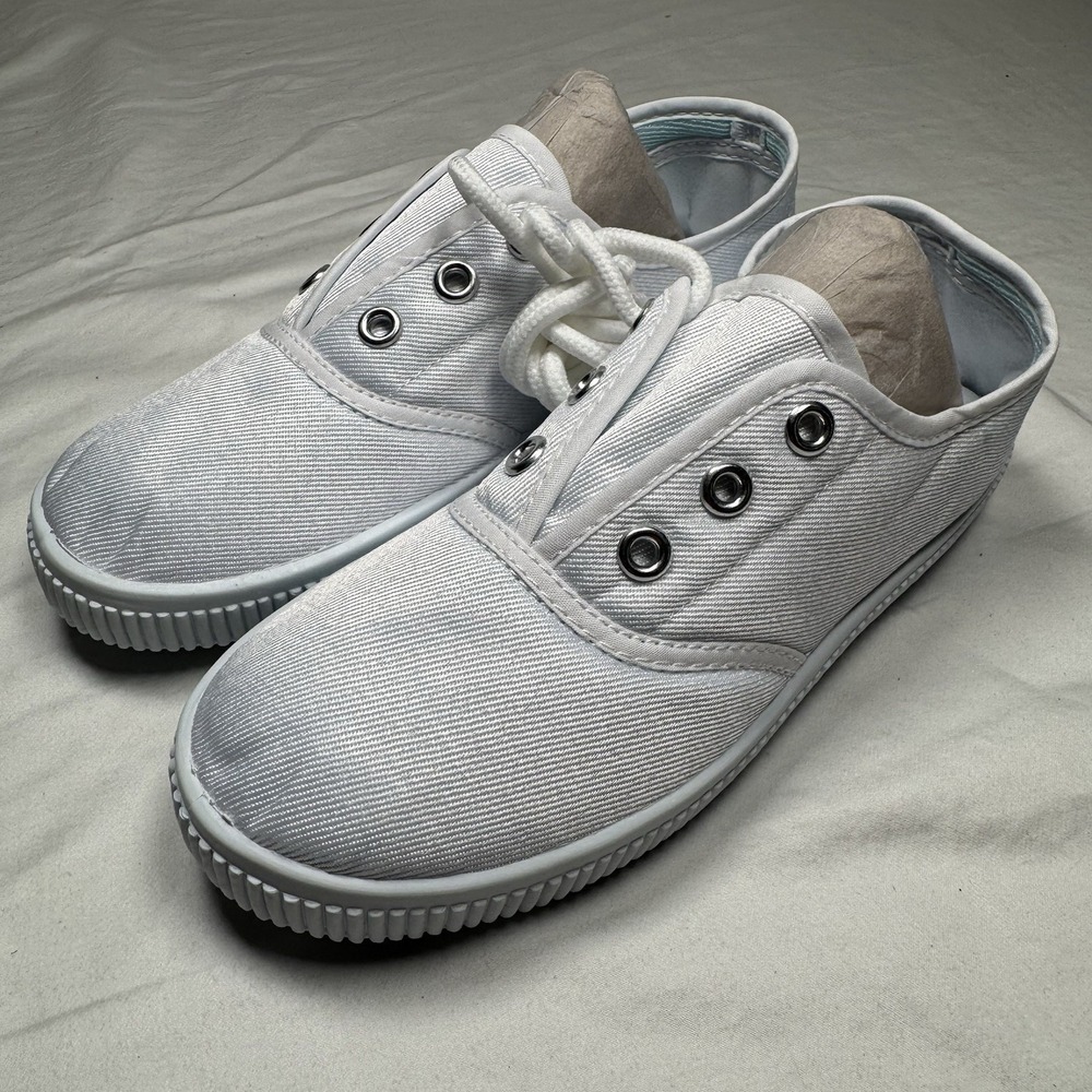 White Canvas Sneakers Youth 2 Womens 4 Casual Lace Up‎ Shoes Comfort New